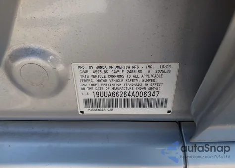 2004 Acura Tl from USA, damaged, VIN 19UUA66264A006347
